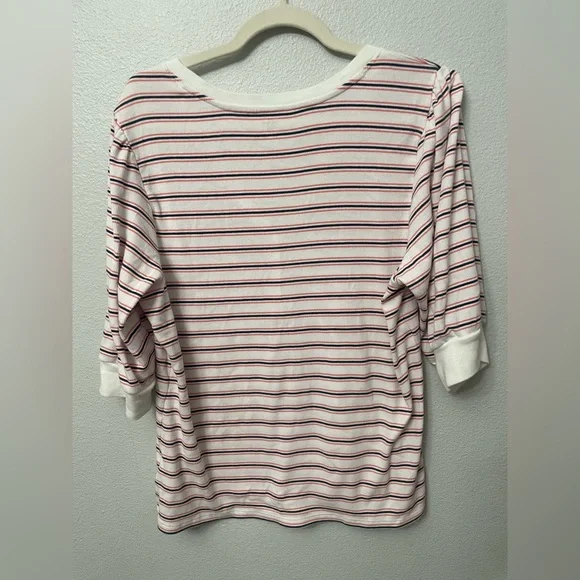 Gap Stripe Henley Puff Sleeve Top Size XXL - Picture 9 of 12